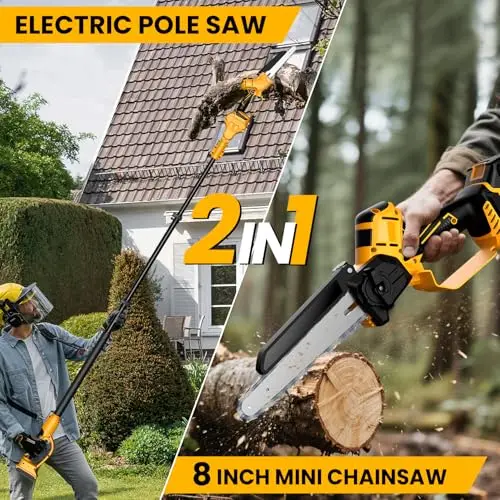 2 IN 1 Cordless 8 Inch Pole Saw & Mini Chainsaw For DE Walt 20V MAX from Asurion, LLC