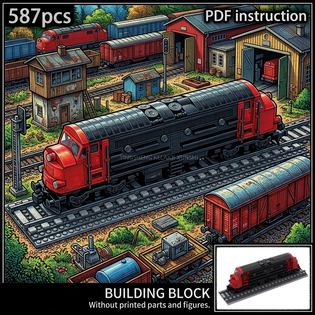 

Building Blocks MOC Classic European Diesel Locomotive Retro Railway Train Diorama Display Model Adult Collector Brick Set