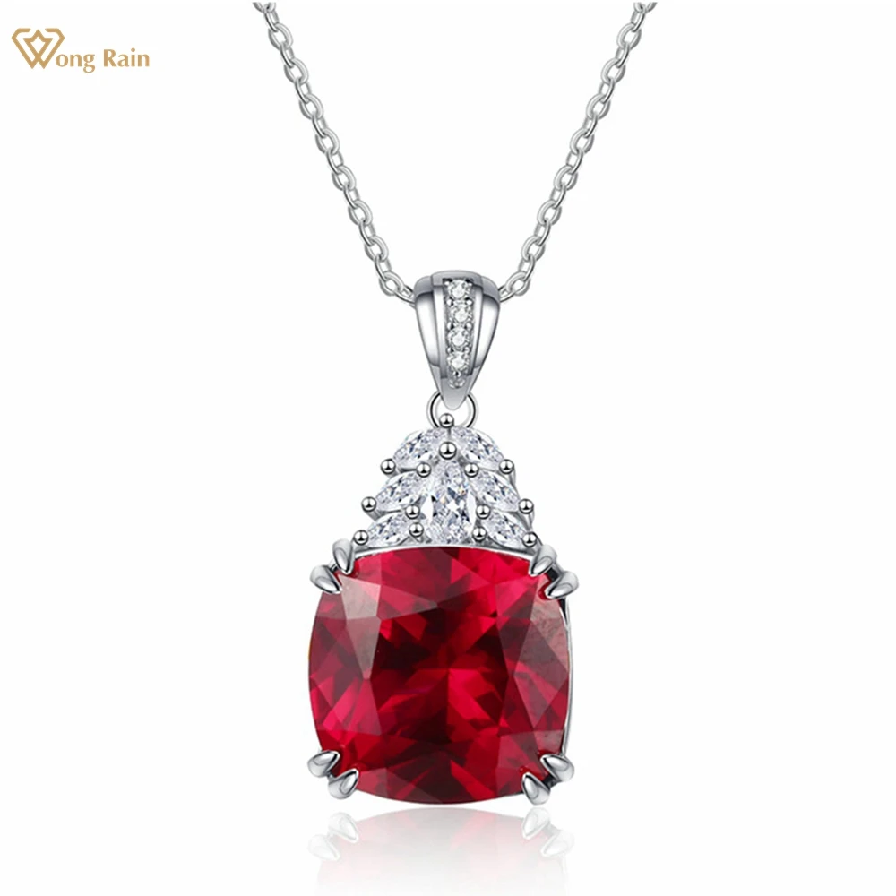 

Wong Rain 100% 925 Sterling Silver 12 MM 6CT Ruby Emerald High Carbon Diamond Gemstone Pendant Necklace Fine Jewelry Wholesale