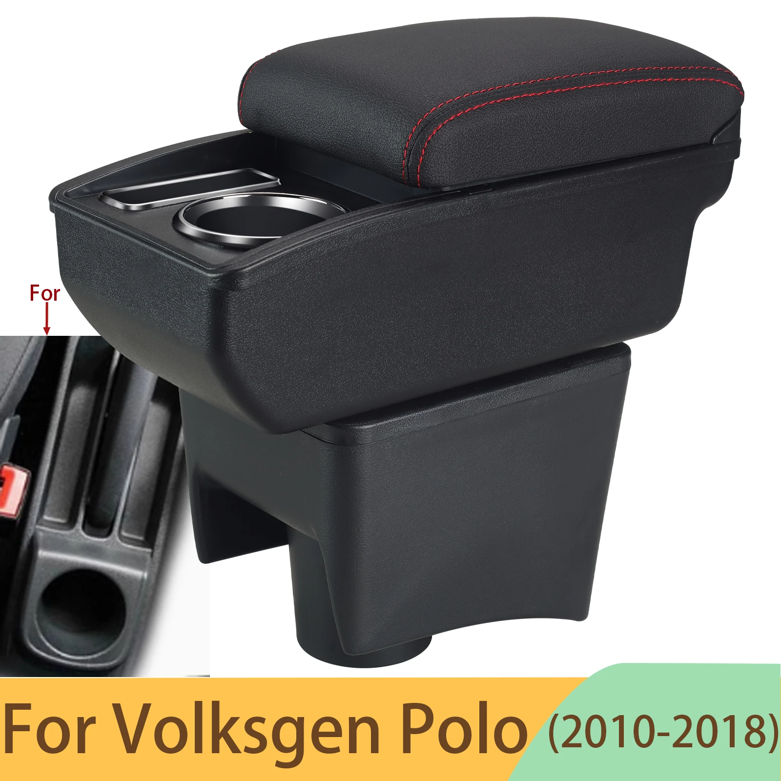 

For Volkswagen POLO Armrest new For VW POLO Mk5 6R Vento Car Armrest box Interior Parts Storage Box Car Accessories 2010-2018USB