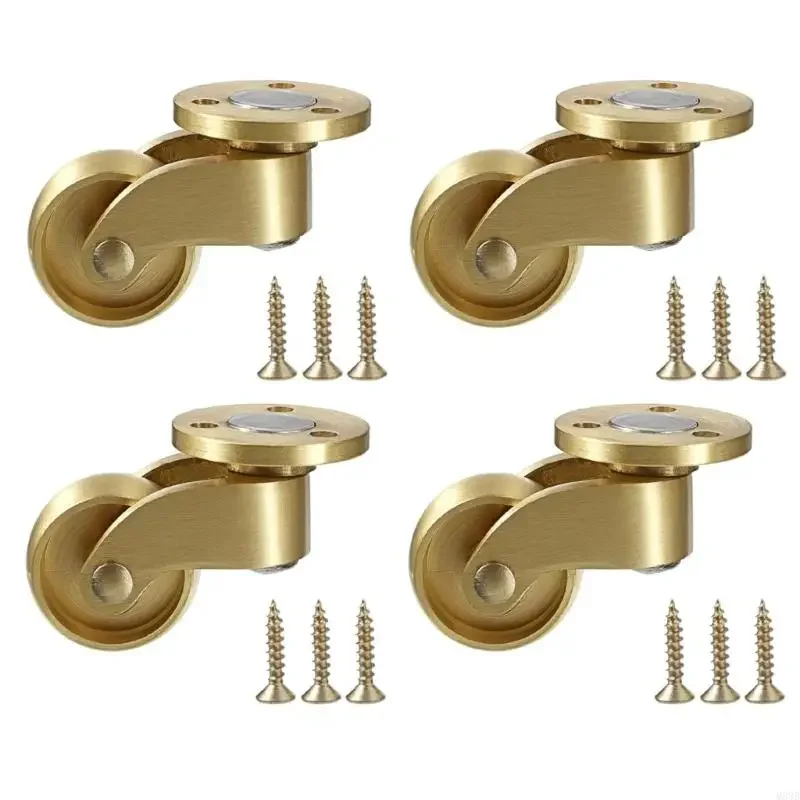 Pack of 2 Sturdy Brass Swivels Casters Portable 360 Degree Rotating Furniture Wheel for Chairs Cabinets Trunks Box M89B