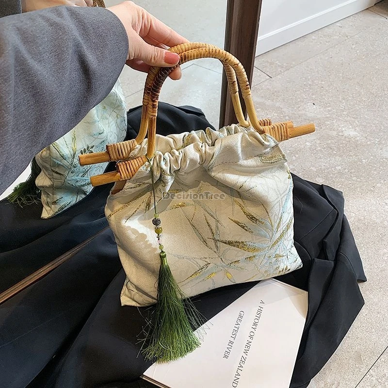 2025 bamboo leaf jacquard hanfu accessory  bag women new chinese national retro style women cheongsam bamboo joint daily handbag