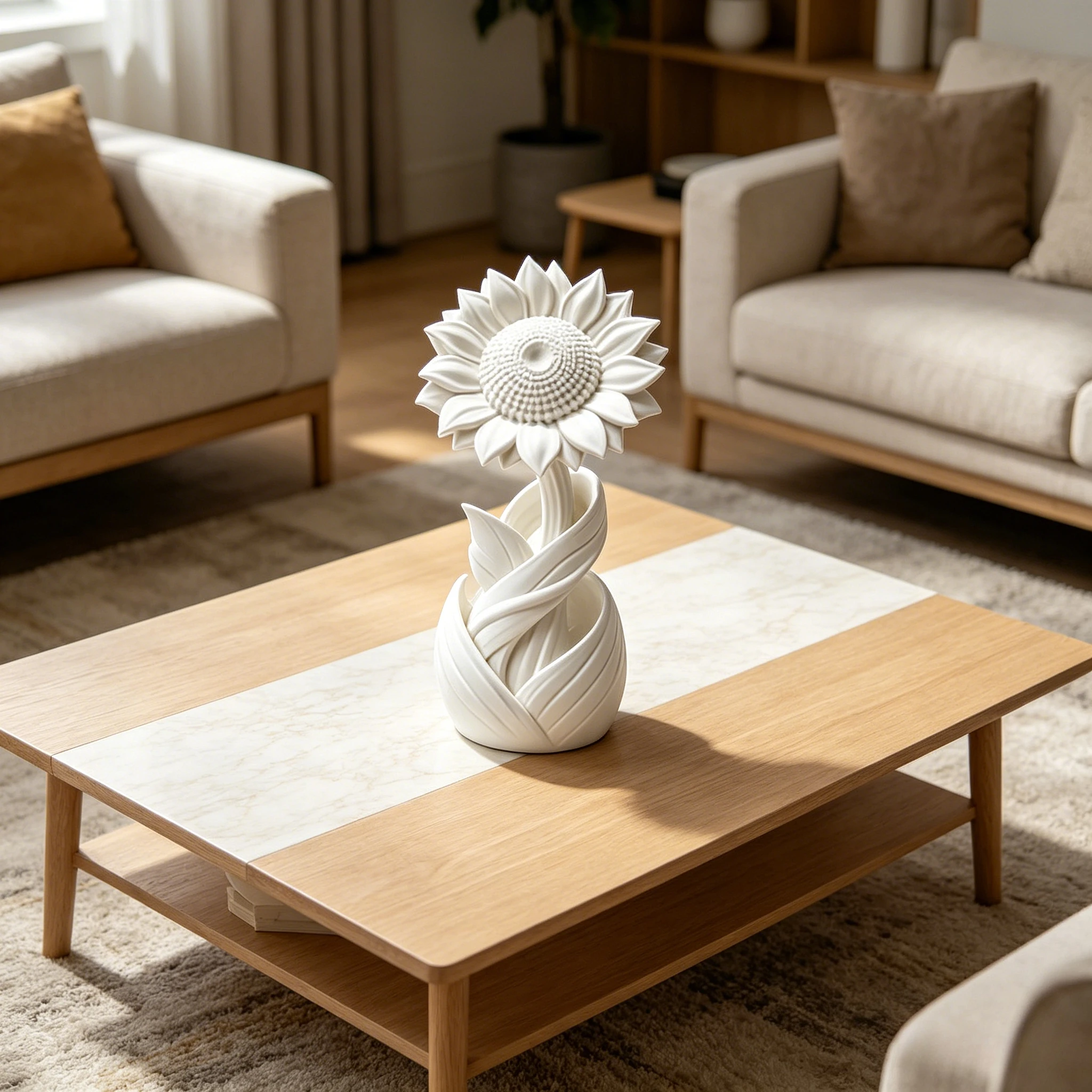 White 3D Printed Sunflower Mini Ornament Minimalist Tabletop Small Sculpture Home Decor Desktop Decorative Craft Gift