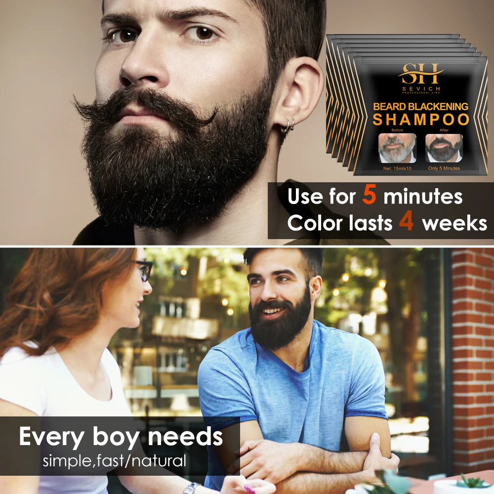 Champú para oscurecer el cabello rápido para hombres, champú para barba negra, tinte para colorear la barba instantáneo, gris, blanco a negro, champú para arreglar el cabello