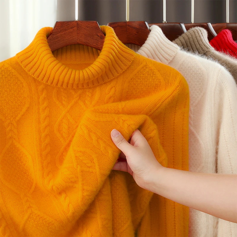Winter New Men's 100% Pure Wool Round Neck Thick Twisted Sweater Loose Casual Wool Knit Bottoming Shirt