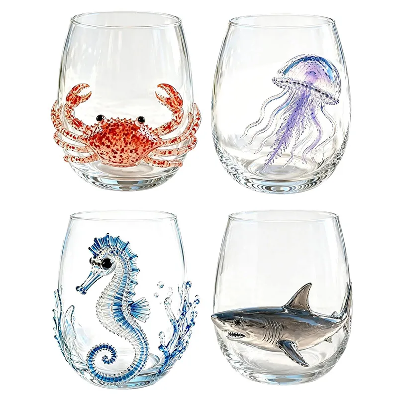 Handmade Blue Ring Octopus Glassware 3d Octopus Stemless Wine Glass Bar Accessory Coastal Home Decoration Gifts For Ocean Lovers