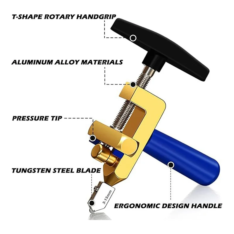 Fliesenschneider-Handwerkzeug mit 3 Wolframstahlklingen – manueller Glasfliesenschneider mit Brechzange A62X