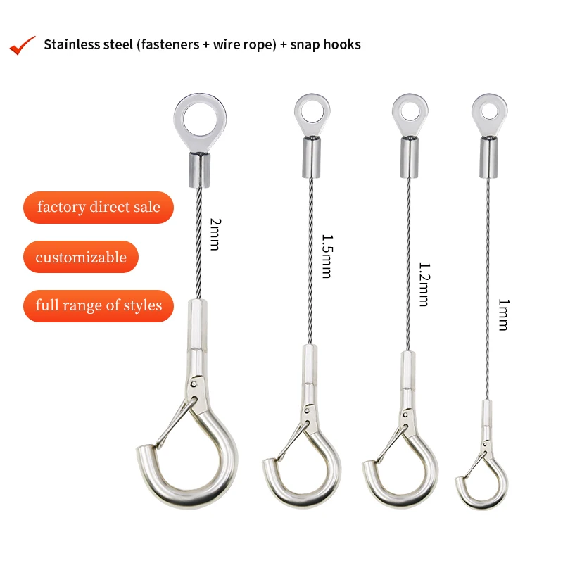 

2PCS Stainless Steel Wire Rope Hanger Hooks Limit Rope Lamps and Lights Safety Rope Accessories Objects Fall Prevention Hooks