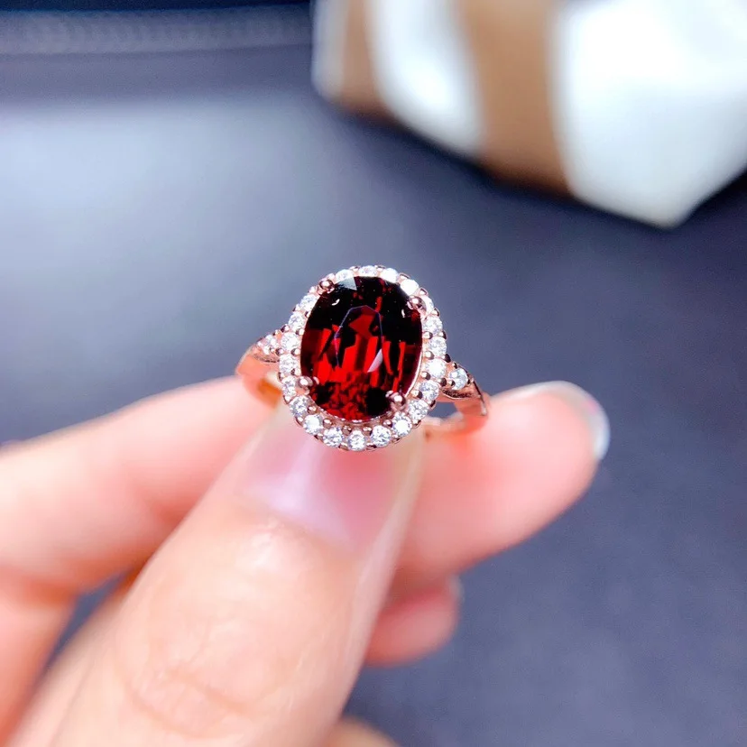 S925 Silver Natural Mozambique Garnet Ring Hypoallergenic Durable Fine Jewelry Gift For Girlfriend Mom Special Festival Occasion