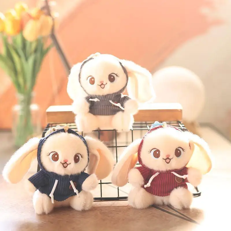 귀여운 토끼 인형 마스코트 동물 봉제 장난감 열쇠고리 펜던트 랜야드 가방 걸이 키링 백팩 장식품 기념품 선물