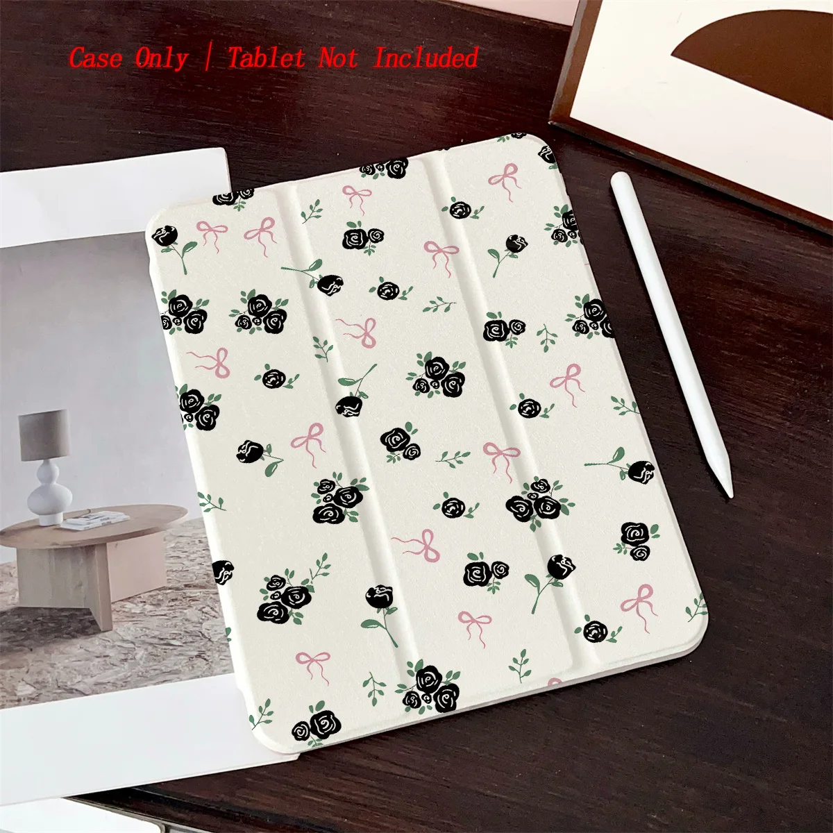 

Classic Black Small Flower Design iPad Case For Apple iPad Pro 12.9 Air 5 Mini 6 9th Gen Slim Anti-Scratch Cover