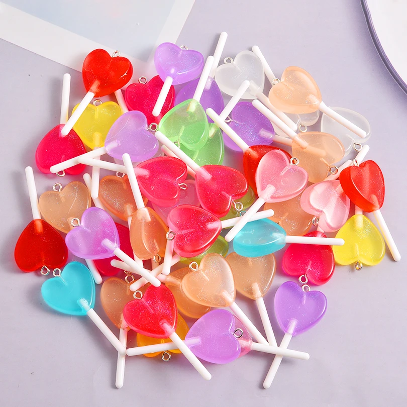 5-20pcs/lot 47x2.2mm Acrylic Heart-Shaped Lollipop Pendant in Candy Color Made of DIY Jewelry Materials DIY Necklace Handicrafts