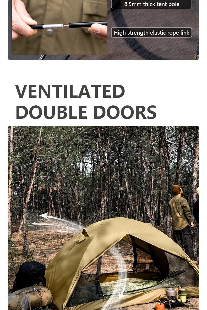 BISINNA Campingzelt für 2 Personen, tragbar, wasserdicht, Rucksackzelt, doppellagig, für Outdoor, Wandern, Reisen, Campingausrüstung – Detail 8