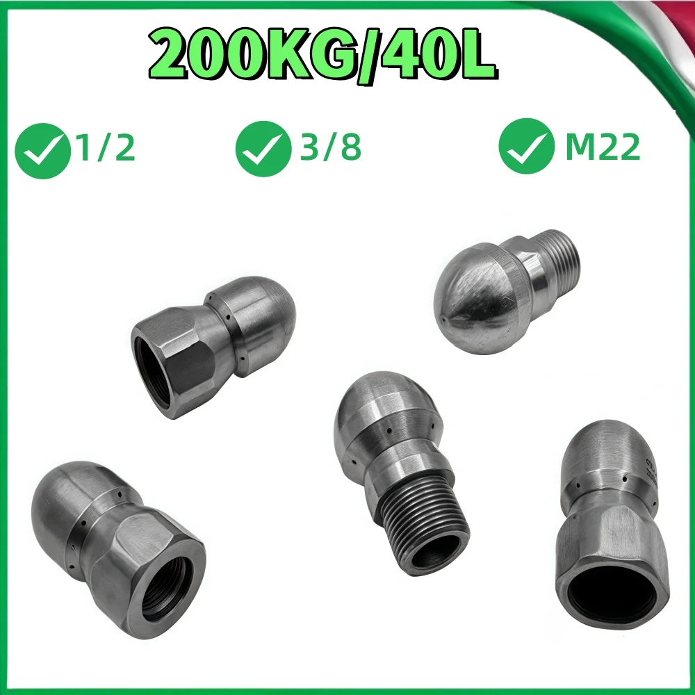 

40L/Min Stainless Steel Sewer Drain Pipe Jetter Cleaning Nozzle High Pressure Cleaning Machine Nozzle Pipeline Cleaning Tools