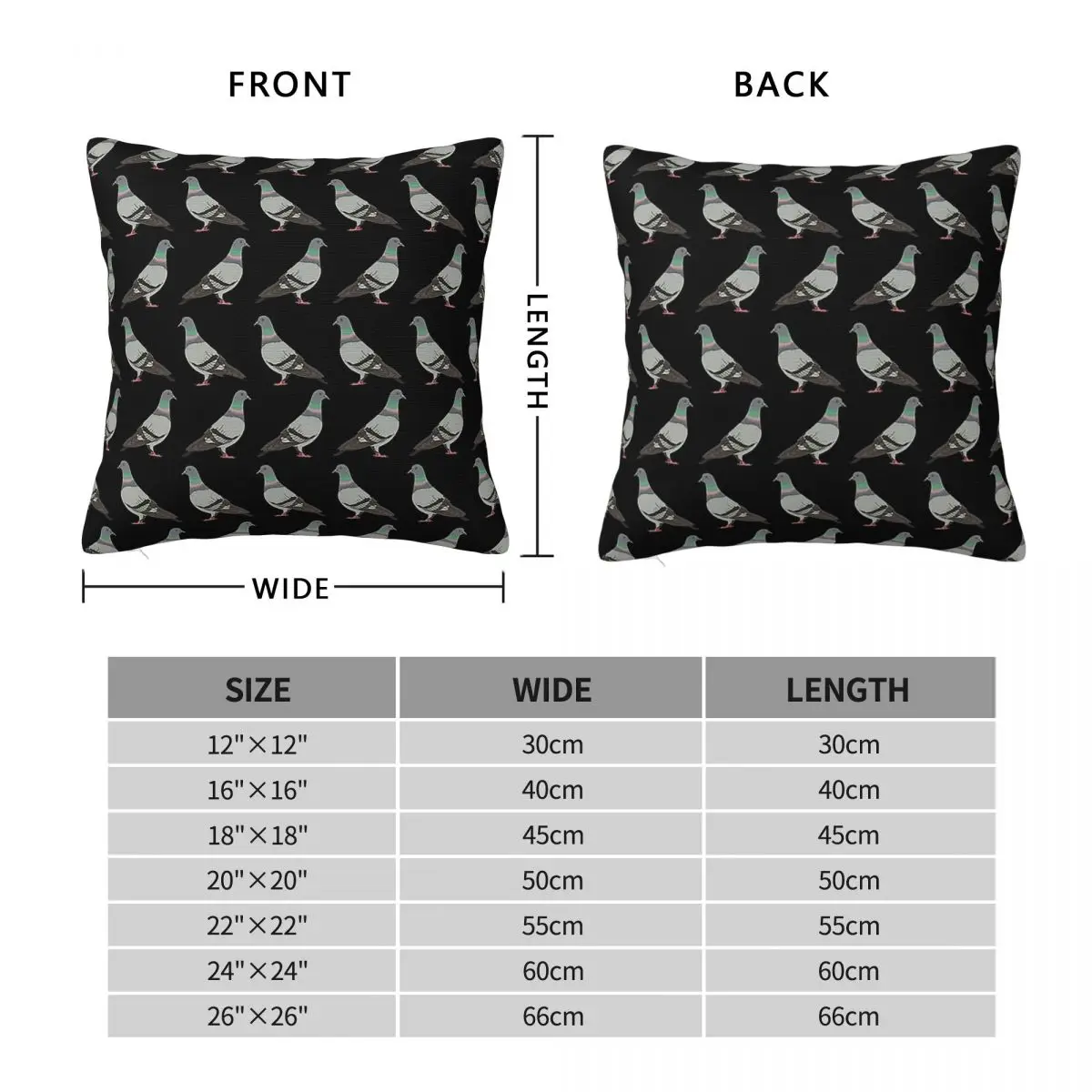 Pigeon Walk 2020, Black Background Square Pillowcase Pillow Cover Polyester Cushion Comfort Throw Pillow for Home Living Room