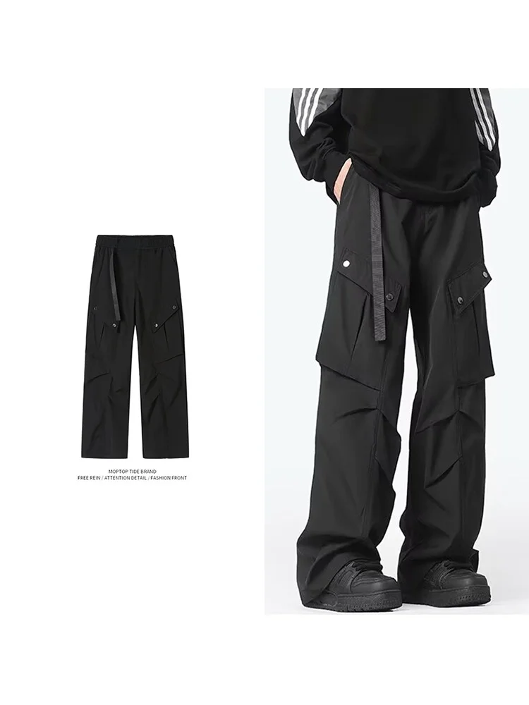 Functional Style Men's Workwear Pants Summer Loose Straight Casual Long Trousers Large Pockets Spring Autumn Quick Dry Polyes...