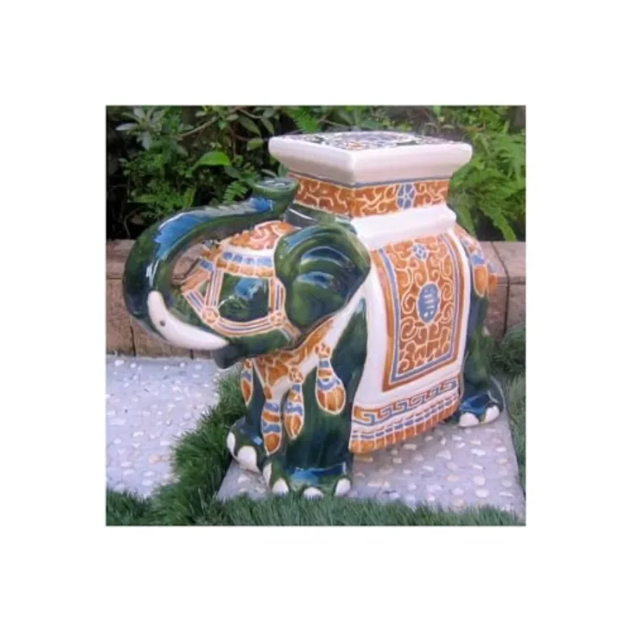 Large Porcelain Elephant Stool for Living Room Decor, White, Handcrafted with Glazed Finish and Weight-Bearing Stability