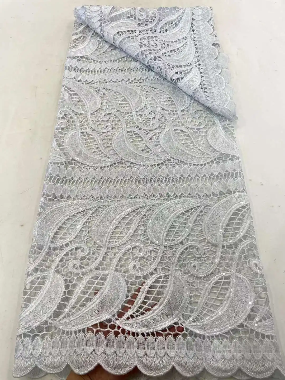 

african lace fabric 2024 high quality lace White french african guipure lace cord lace with sequins for wedding 5yards WS50TY-16