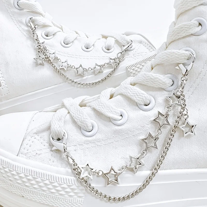 2Pcs Star Double-Layer Shoe Chains Y2K Accessories Suitable for Canvas Shoes and Other Shoes DIY Shoe Modification Accessories