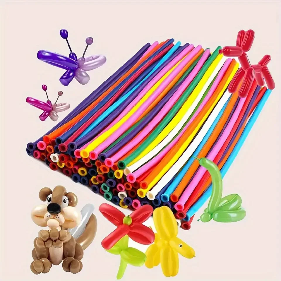 50pcs Balloon Long Strip Spiral Style Color Latex Gathering Party Birthday Wedding Decoration Balloon Design Inflator