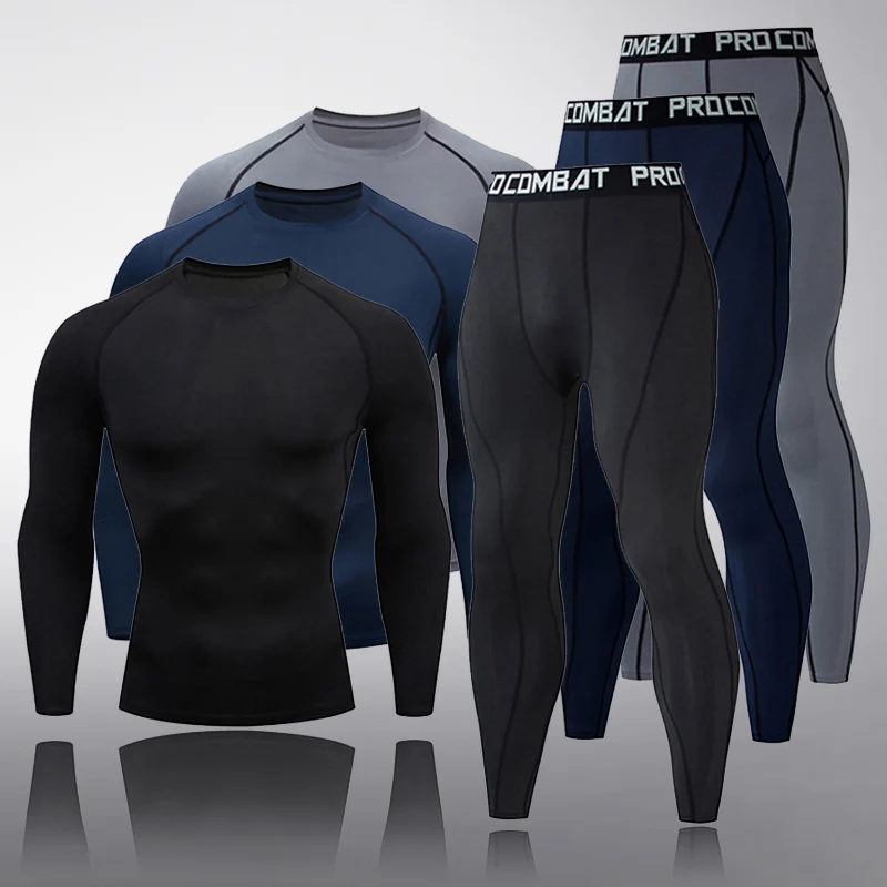 Men Solid color Running Suit Track suit Gym T-shirt Compression Leggings Workout Quick dry Sport Thermal underwear rashgard Male