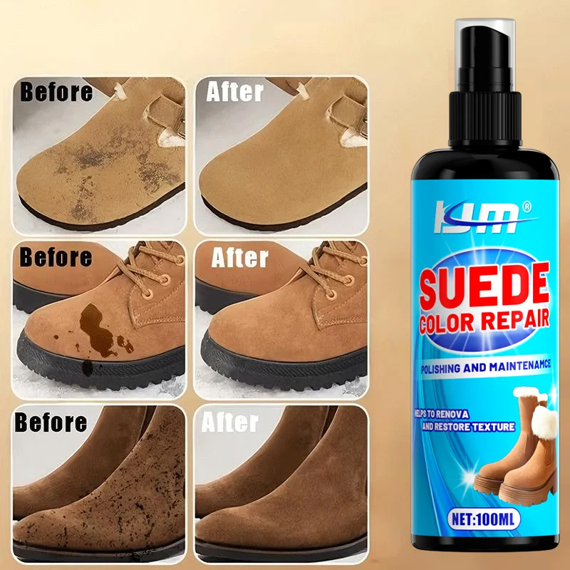 KJM 100ml Suede & Nubuck Repair Spray Instant Refresh for Faded Stained Boots Sneakers Bags Color Restoration Stain Remover