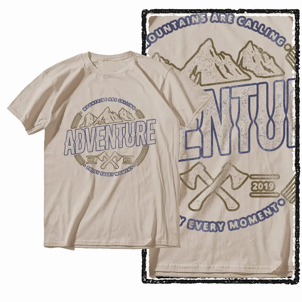 G78 Beige Cool Vintage Cotton  Men's Adventure Printed Graphic T-shirt |  Streetwear Big Size O-neck men's Tee Tshirt