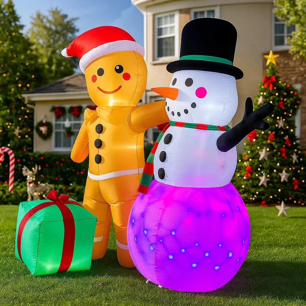 

1.8M/5.9FT Inflatable Gingerbread Man Snowman Gift Box Lights LED Home Decoration Toys Yard Xmas Ornament Holiday Decor Supplies