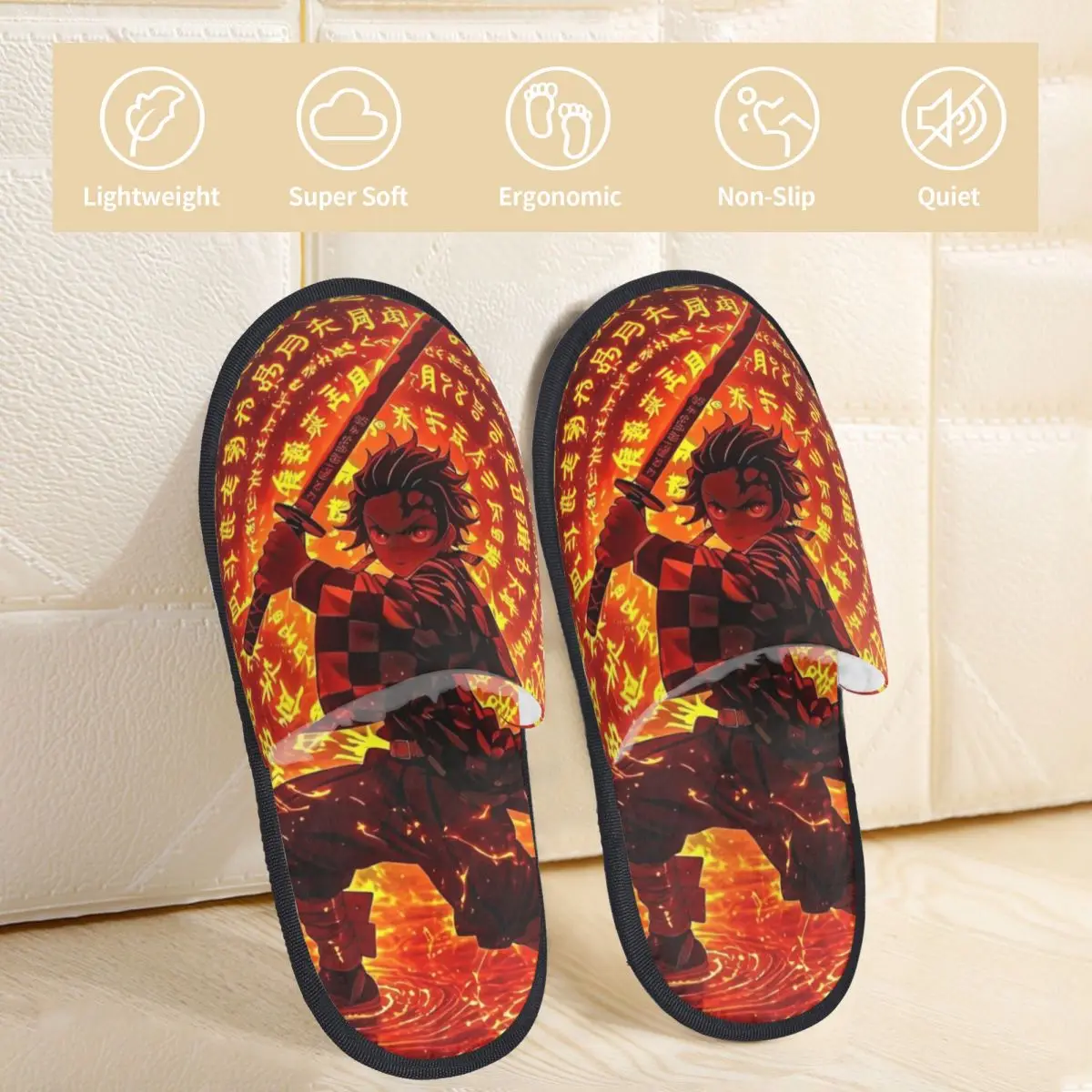 Tanjiro Kamado Winter Plush Slippers Living Room Anime Demon Slayer Cozy Memory Foam Slides Non Slip