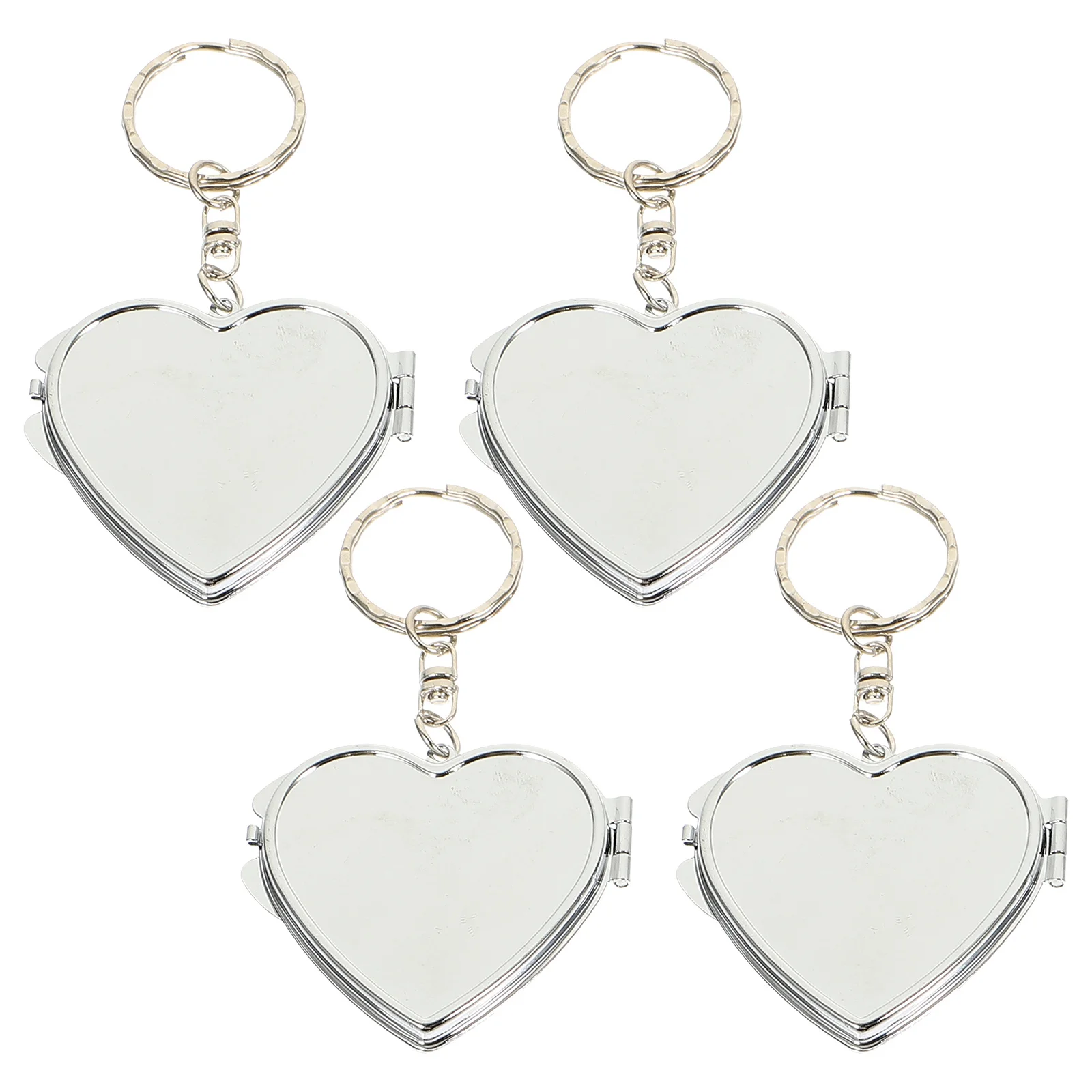 4Pcs Mini Heart Shape Folding Metal Mirror Keyring Double Sided Portable Pocket Mirror Key Chain DIY Pendant Supplies