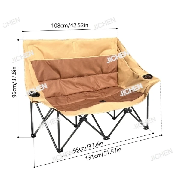 

Двойной складной стул для кемпинга на открытом воздухе, спинка, портативный лунный стул с подлокотниками, пляжный стул из углеродистой стали для отдыха с наполнителем