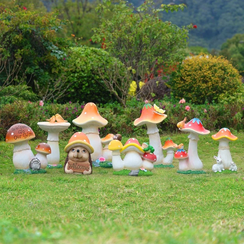 Artificial Mushroom Statues Outdoor Garden Ornaments for Yard Landscape Fairy Garden Sculpture Kindergarten Playground Decor