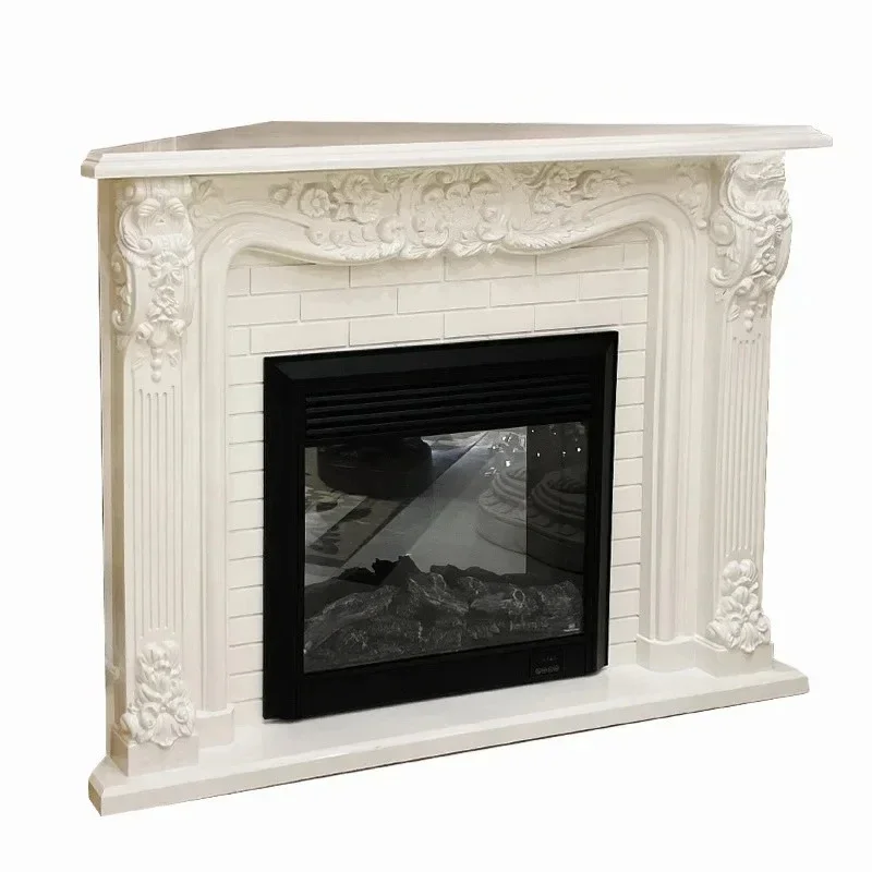 French light luxury corner fireplace living room home decoration cabinet carved triangle electronic LED simulation fire