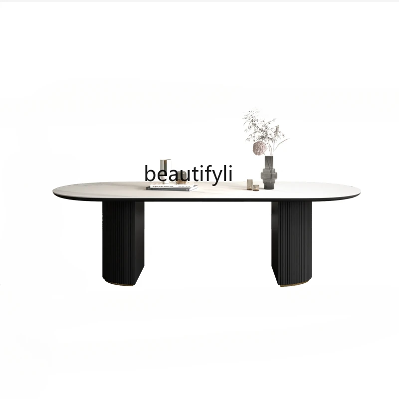 

Imported Stone Plate Dining Table Nordic Table Modern Simple and Light Luxury Rectangular Home Small Apartment Dining Table