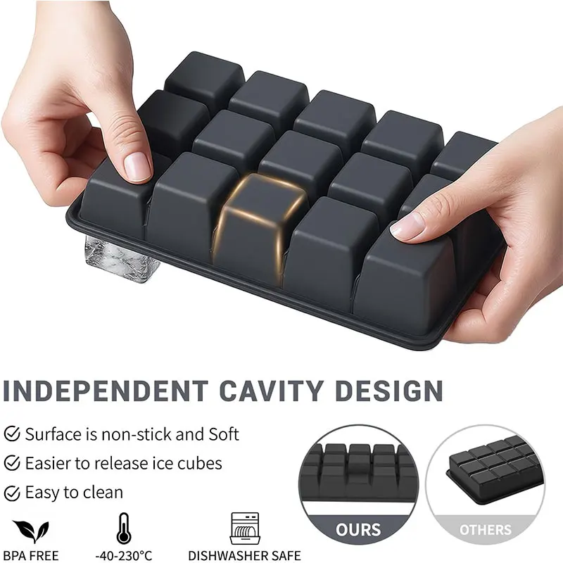 2PCS Ice Cube Moulds with Lid 15 Grid Silicone Freezer Ice Cube Trays Reusable Ice Cube Mold for Whiskey Cocktail Juice Coffee