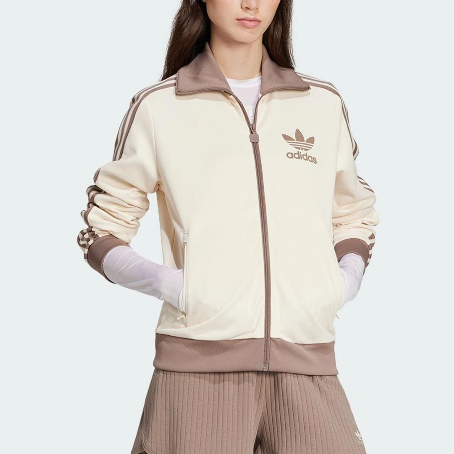 Adidas genuine clover women's classic retro striped lapel jacket JC5807