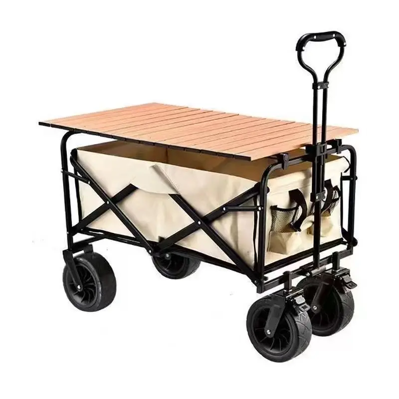 Collapsible Heavy Duty Beach Wagon Cart Outdoor Folding Utility Camping Garden Trolley with Universal Wheels Adjustable Handle