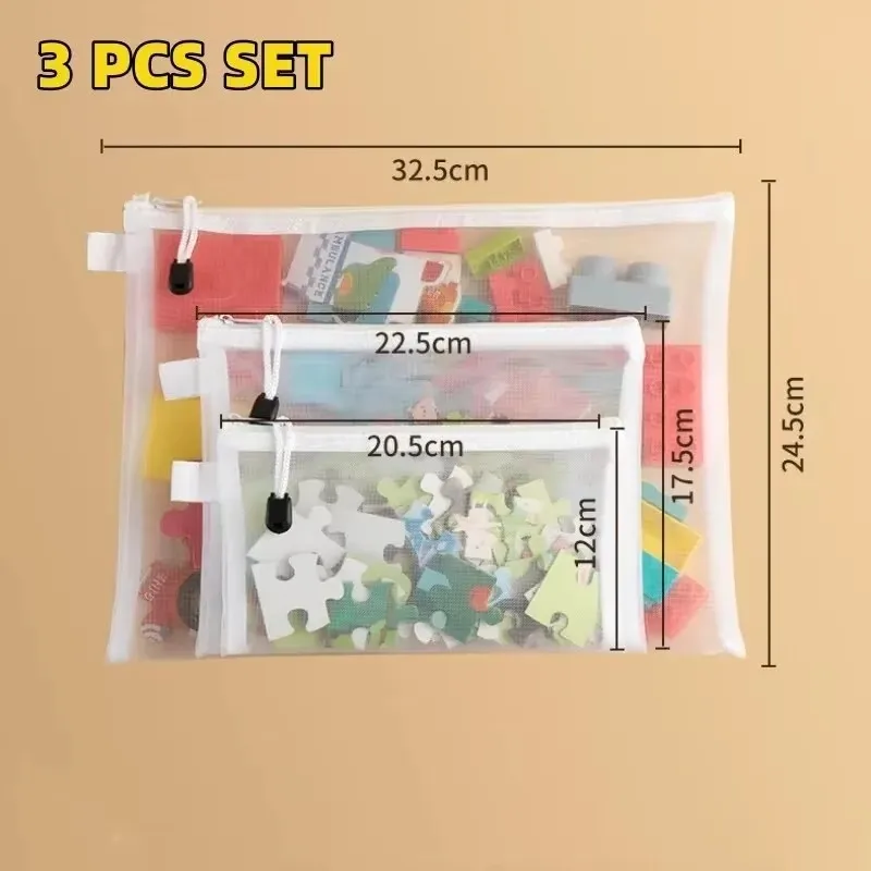 1-3PCS Storage Bag Mesh ZipperToy Building Block Puzzle Sub-package Children Particle Zipper Transparent Finishing Storage