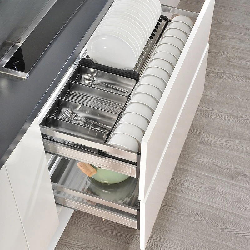 Kitchen Stove Basket Floor Cabinet Stainless Steel Dishes Basket Cabinet Built-in Drawer Pot Basket Buffer Damping