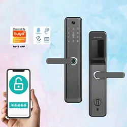 H12P Tuya Wifi Digital Electronic Smart Door Lock With Biometric Camera Fingerprint Smart Card Password Key Unlock