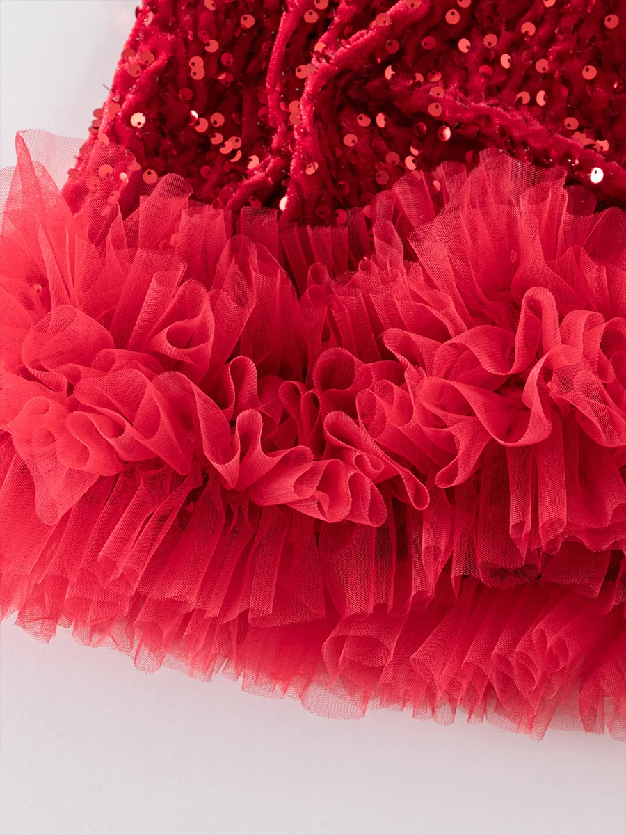 Sequin Girls Dress Kids Fluffy Birthday Formal Prom Dresses Evening Gown for Summer Princess Girls Costumes 5