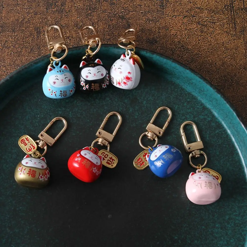 New Japanese Lucky Cat Bag Pendants Japan Daruma Keyring Bells Pendant Lucky Cat Keychain Good Fortune Wealth Charm Jewelry Gift