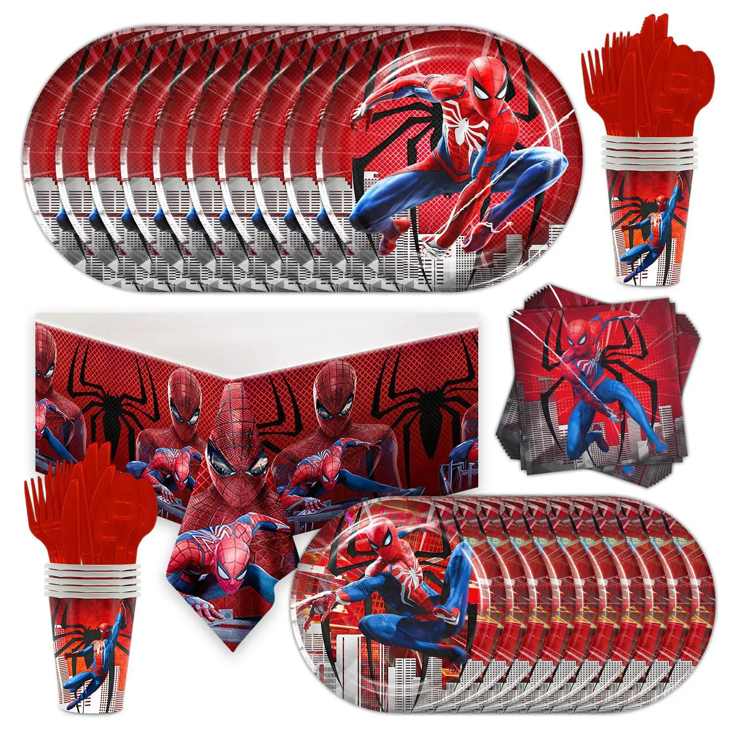 Hot movie Spider Man Birthday Party set dinnerware Banner Cake Disposable Topper Hanging Flag Gwen Balloons Birthday Decoration