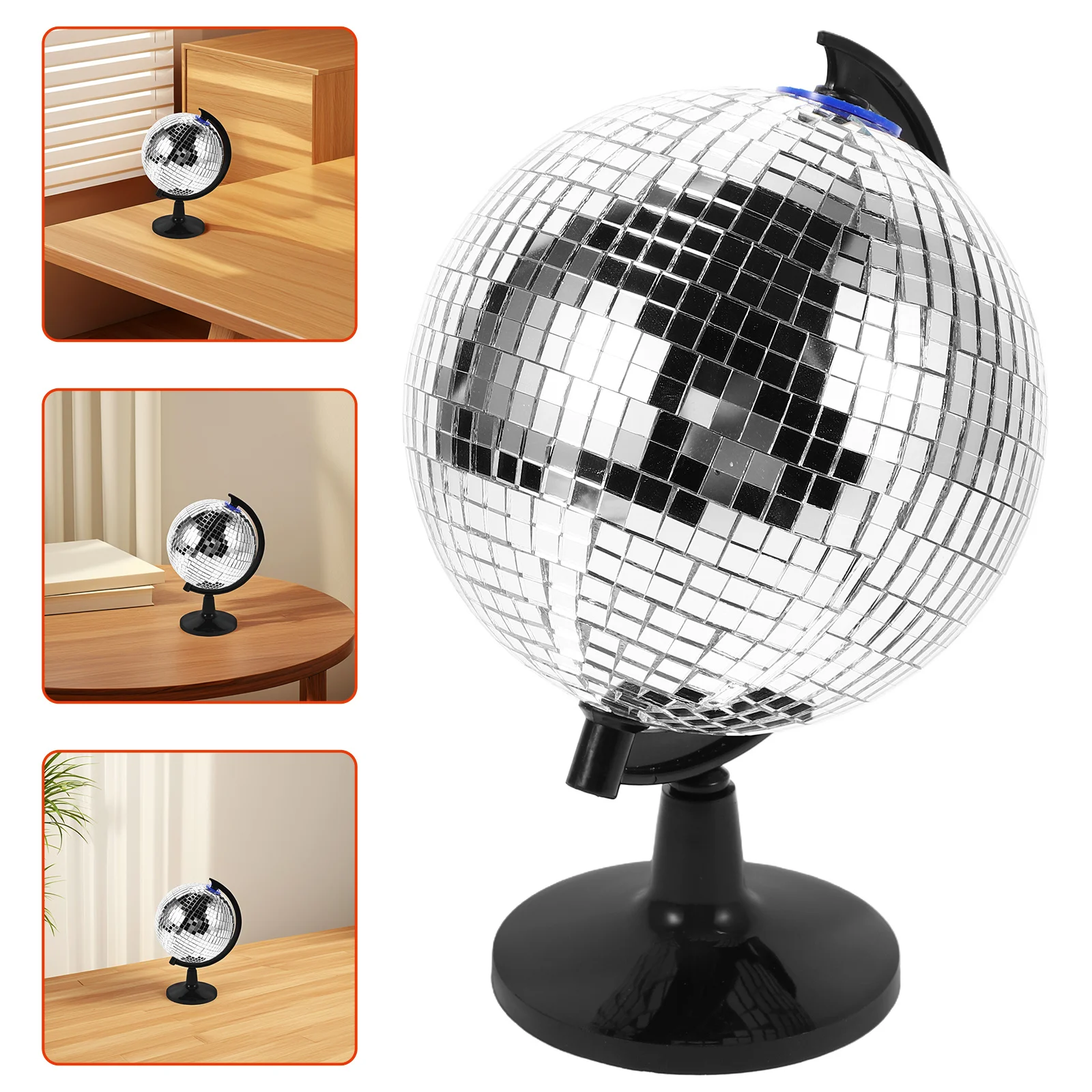 

Silver Disco Globe Rotatable Office Desk Decor Unique Spinning Disco Ball Style Globe Creative Decorative Gift for Men