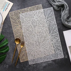 Rectangular Leaf Shape PVC Placemat, Gold Hollow Out Table Mat, Nordic Style, Western Placemat, Tea Placemat