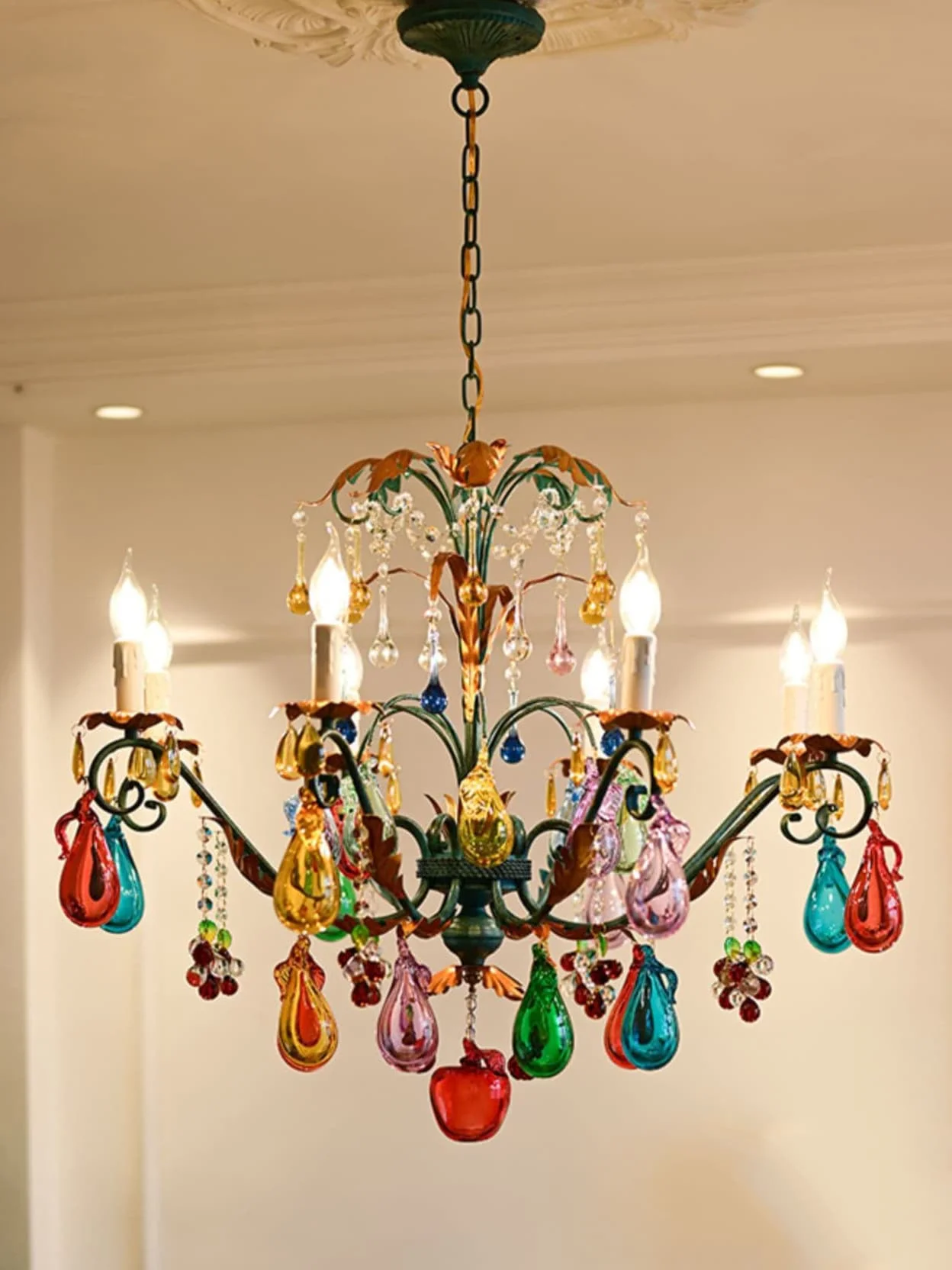 

Colorful Glass Fruit Chandelier Bedroom Living Room Chandeliers Blue Lighting With Pink/Blue/Yellow/Green/Purple/Red Glass Lamps
