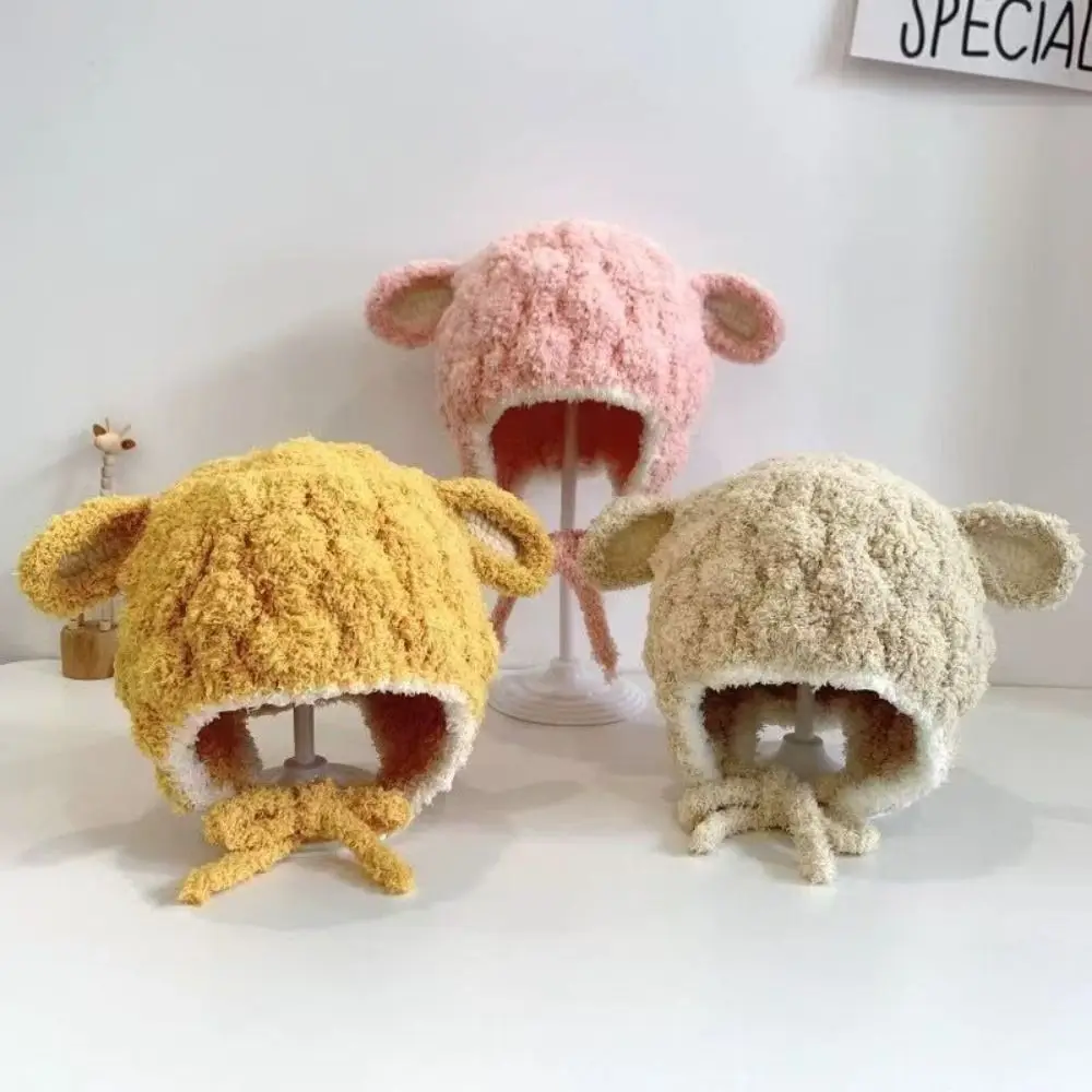 

Lamb Plush Animal Hats Scarf Fashion Design Korean Style Children Fleece Hat Solid Color Cloth Accessories Plush Hat with Scarf