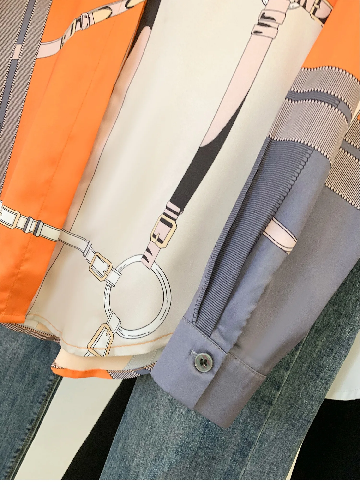 Luxury Brand Design Imitation Silk Orange Grey 2025 Spring Summer Long Sleeves Shirt For Women Elegant Fashion Lady Top Clothes image 6