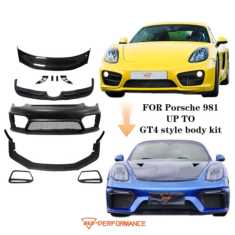 Excellent Fitment for Porsche Cayman 981 Upgrade to GT4 Style Body Kit With Front Bumper Front Lip Rear Diffuser Spoiler Wing