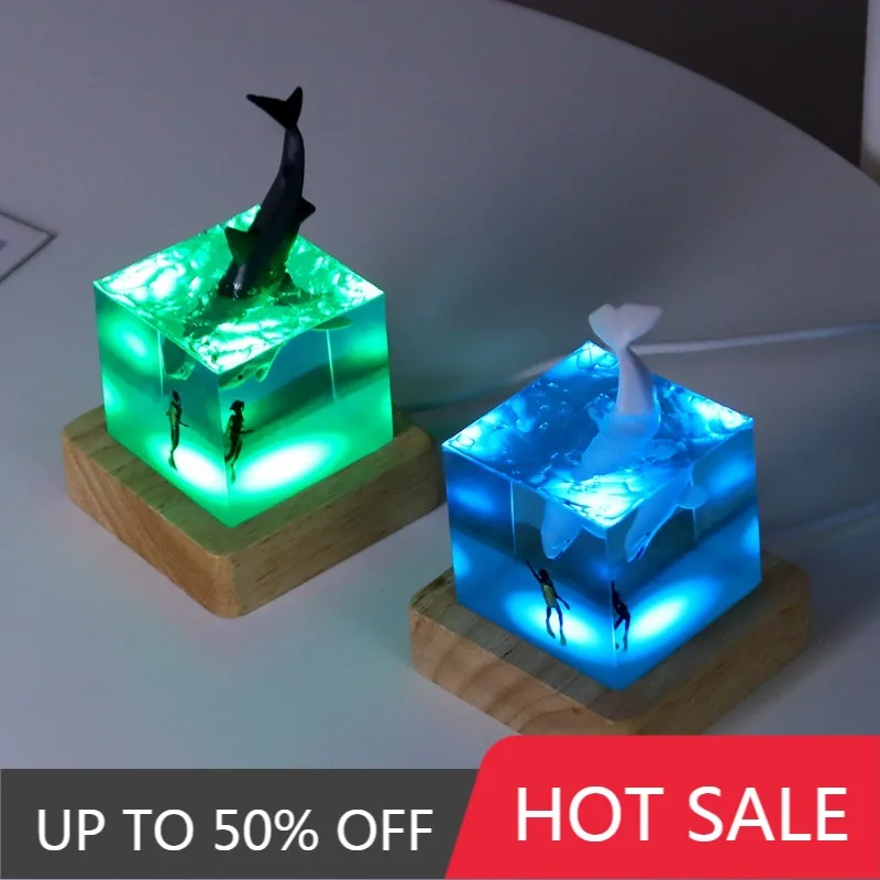Micro Landscape Ocean Whale Nightlight Trendy Play Birthday Gift Giving Home Furnishing Desktop Living Room Resin Ornament